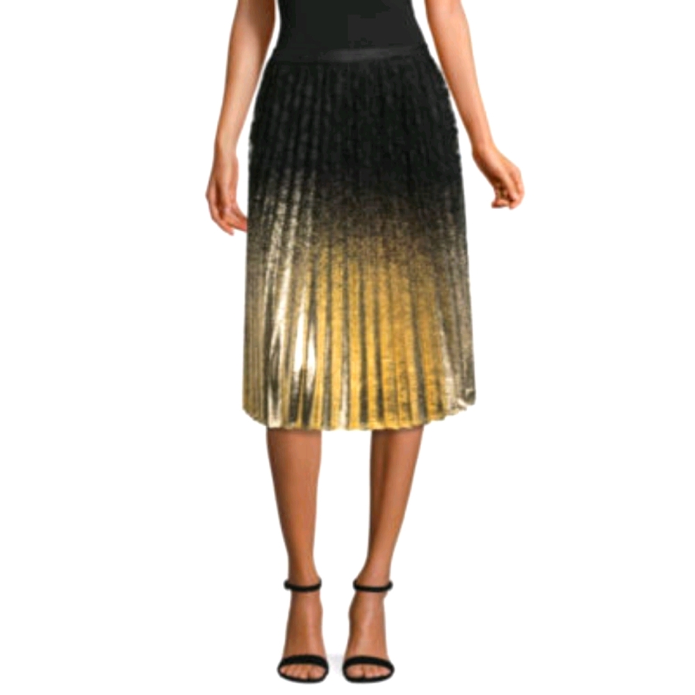 Black and gold pleated, lace, lined skirt